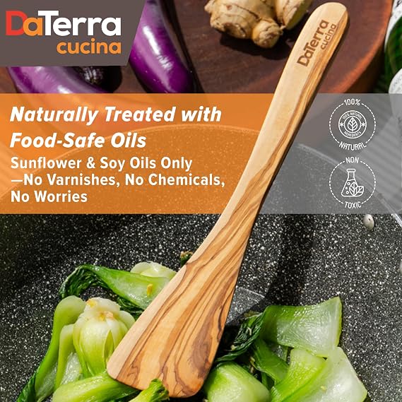 12-Inch Olive Wood Cooking Tools 5-Piece Wooden Kitchen Utensils Set with Spoons, Spatulas & Cooking Tools Wood Kitchen Utensils Set for Cooking Crafted Wood Essentials by DaTerra Cucina
