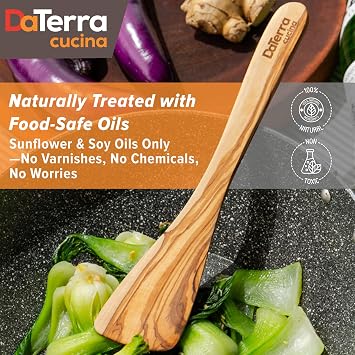 12-Inch Olive Wood Cooking Tools 5-Piece Wooden Kitchen Utensils Set with Spoons, Spatulas & Cooking Tools Wood Kitchen Utensils Set for Cooking Crafted Wood Essentials by DaTerra Cucina