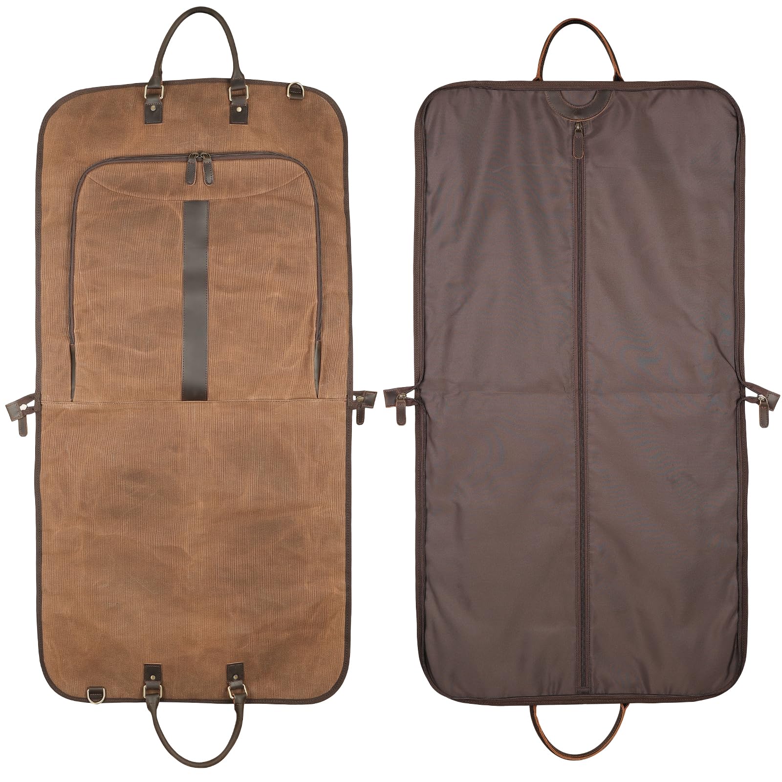 Polare gewachstes Segeltuch, Vollnarbenlederbesatz, Handgepäcktasche für Reisen, faltbar, zum Aufhängen, staubdicht, wasserdicht, mit YKK-Reißverschluss und verstellbarem Riemen