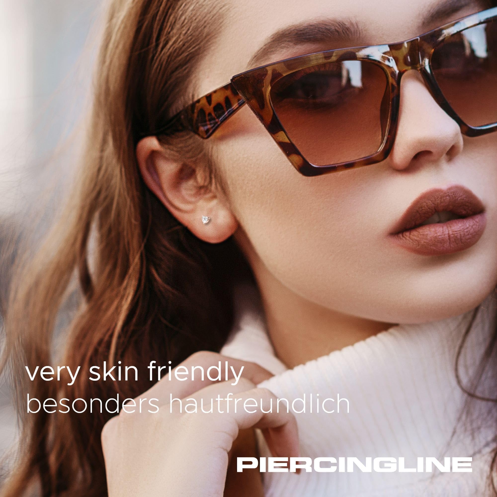 PIERCINGLINE Piercing Stecker 14 Gold Labret mit Innengewinde MOISSANIT-HERZ 585er Gold - Roségoldfarben, Goldfarben, Silberfarben