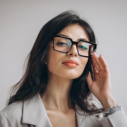 Miniatura 8 de FEISEDY Gafas de bloqueo de luz azul para mujeres y hombres, TR Retro Square Anti fatiga ocular Gafas Rectángulo Chic Look Marco B0037