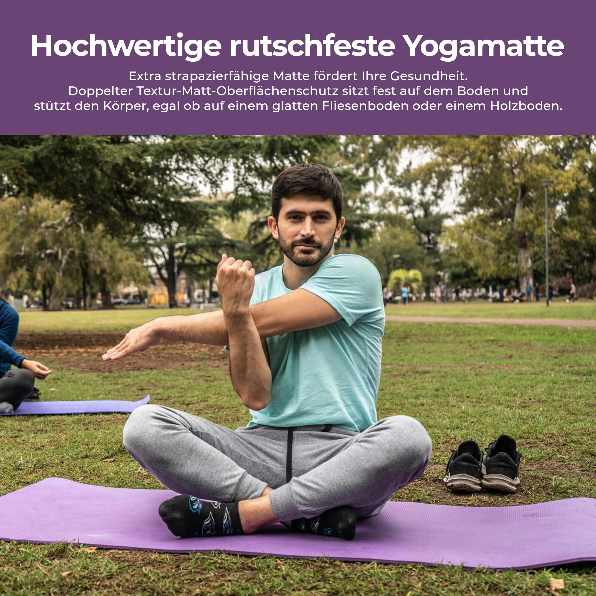 Habib Yogamatte Set mit Yogablöcken – Rutschfeste gepolsterte Fitnessmatte inkl. Tragetasche mit Schultergurt – 2er Set Blöcke für Pilates, Meditation & Erholung