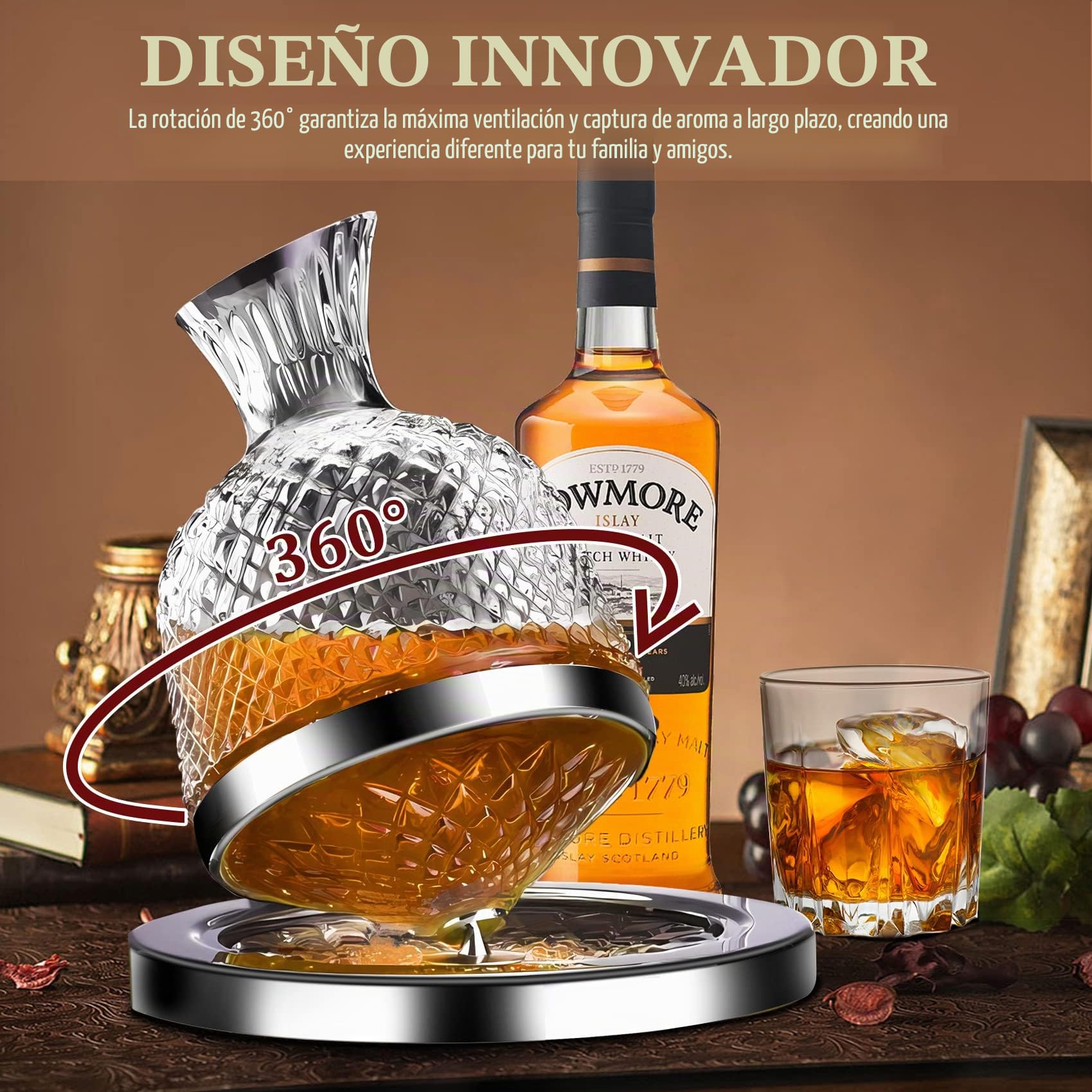 Decantador de Vino 1500ml, Decantadores De Cristal Sin Plomo y Gira 360° Apta