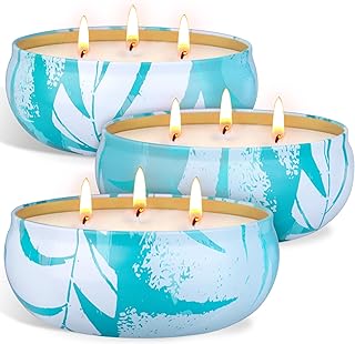 Citronella Candles Outdoor,3 Wick Large Citronella Candle for Patio, Soy Wax Lemongrass Candles Pack of 3, Scented Candles...