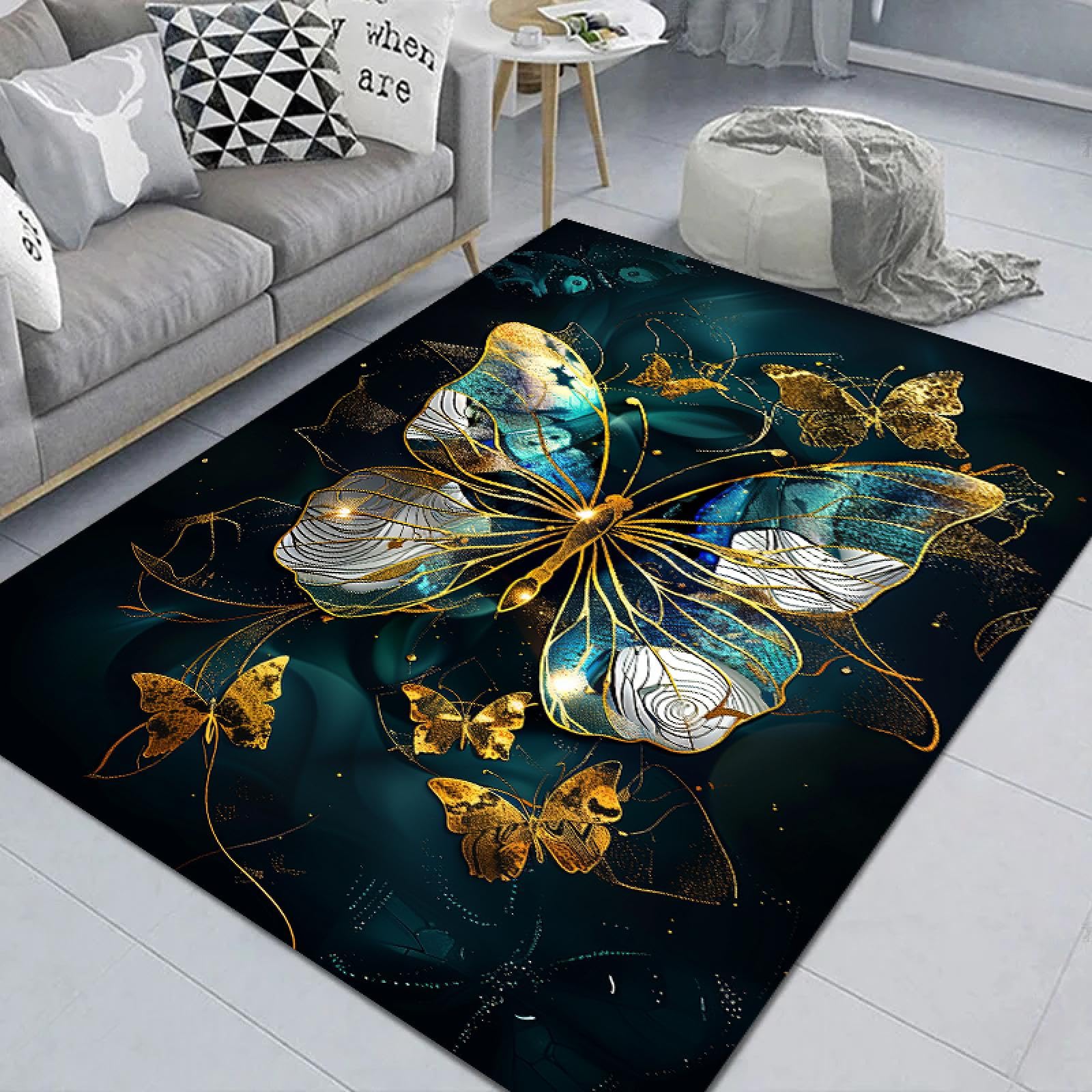 Tapis papillon or 60x90 cm Joli rêve antidérapant pour salon et chambre