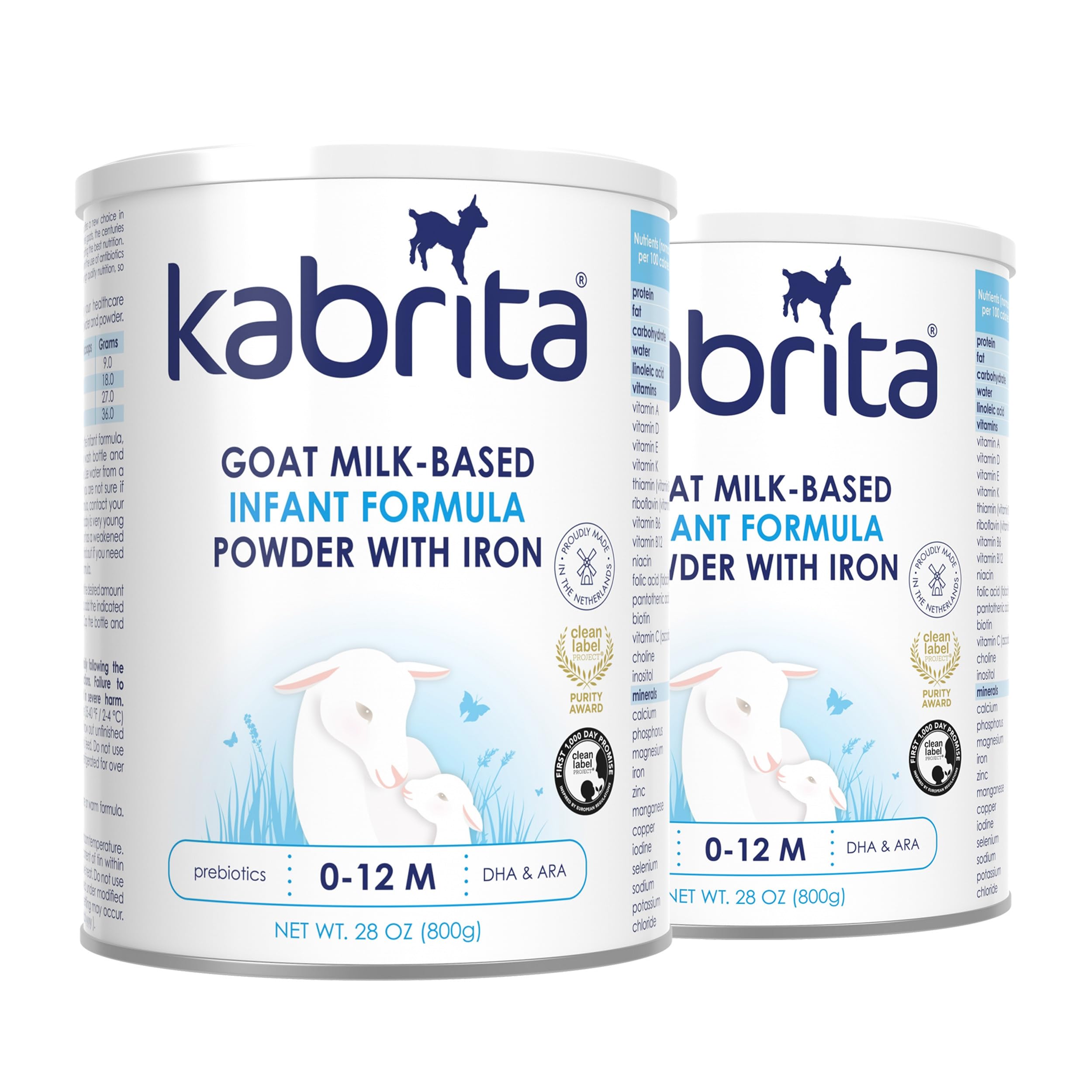 KabritaGoat Milk-Based Infant Formula Powder with Iron, DHA, ARA & Prebiotics, for Infants 0–12 Months, Non-GMO, 28 oz (Pack of 2)