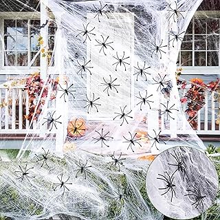 Labrostar 1000 Sqft Halloween Spider Web Decorations with 100 Fake Spiders Spooky Spider Webbing Halloween Decorations Indoor Outdoor Party Yard Decor Supplies for Bar Haunted House