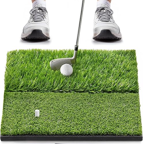 Alfombrilla de golf de doble césped premium con espuma EVA de 0.394 pulgadas y respaldo de goma, antideslizante, antideformación, diseño resistente