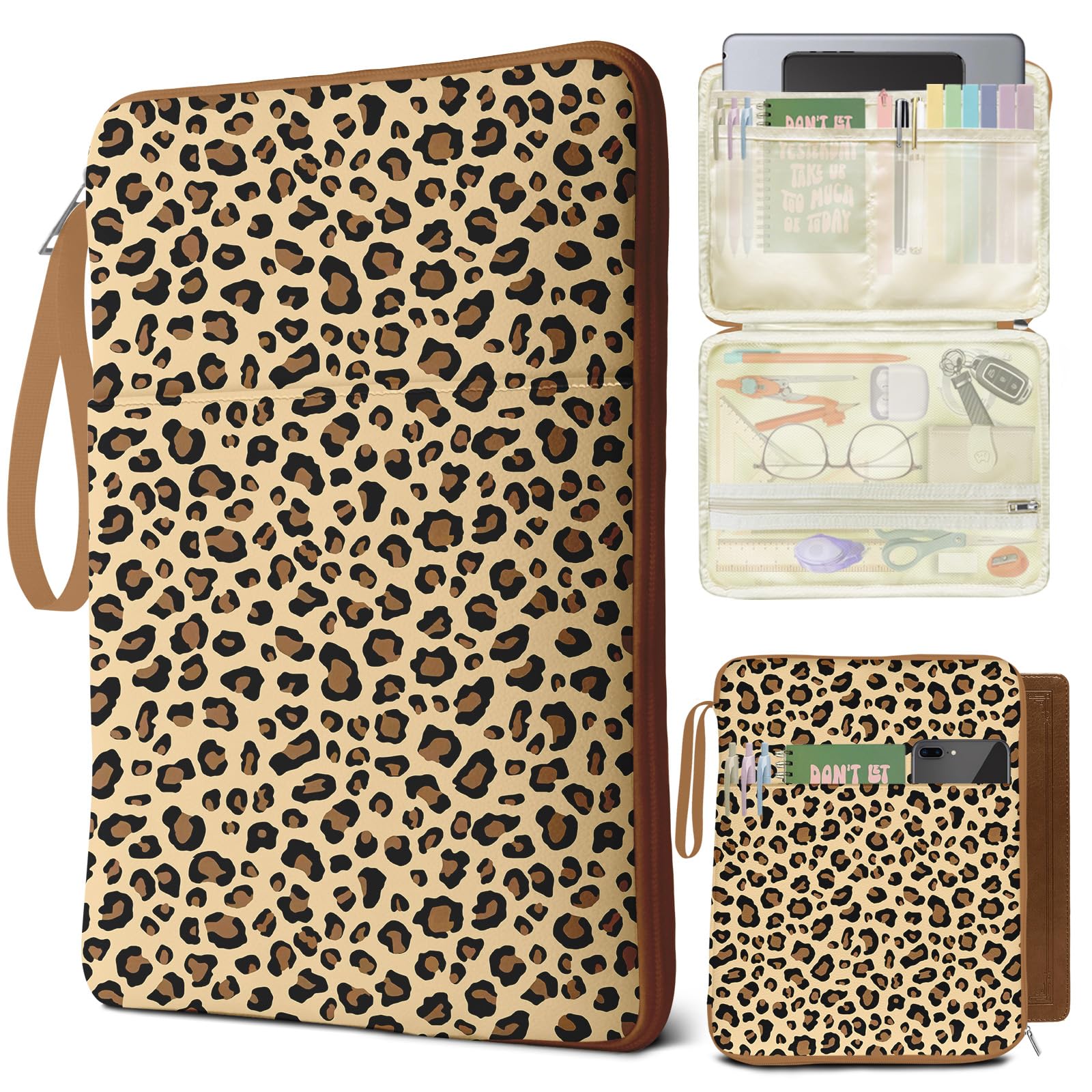 Custodia per libri leopardata con cerniera, custodia protettiva per libri in brossura, copertina rigida e libri biblici, borse con tasche e tracolla, custodia per libri per amanti dei libri, regali