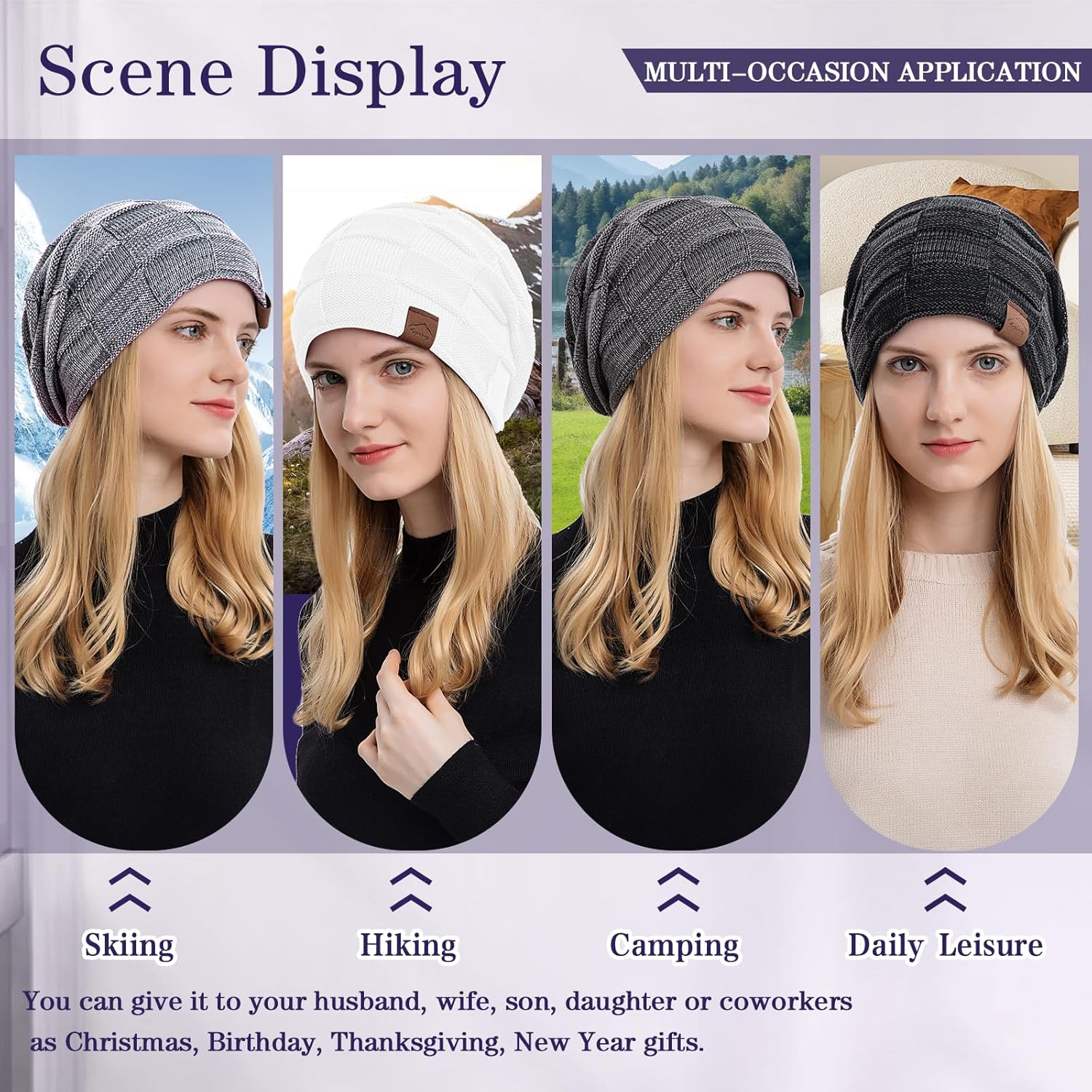meioro Slouchy Beanie Hat for Men Women Warm Winter Hats Soft Fleece Lined Beanies Knit Thick Unisex Skull Cap - Image 7