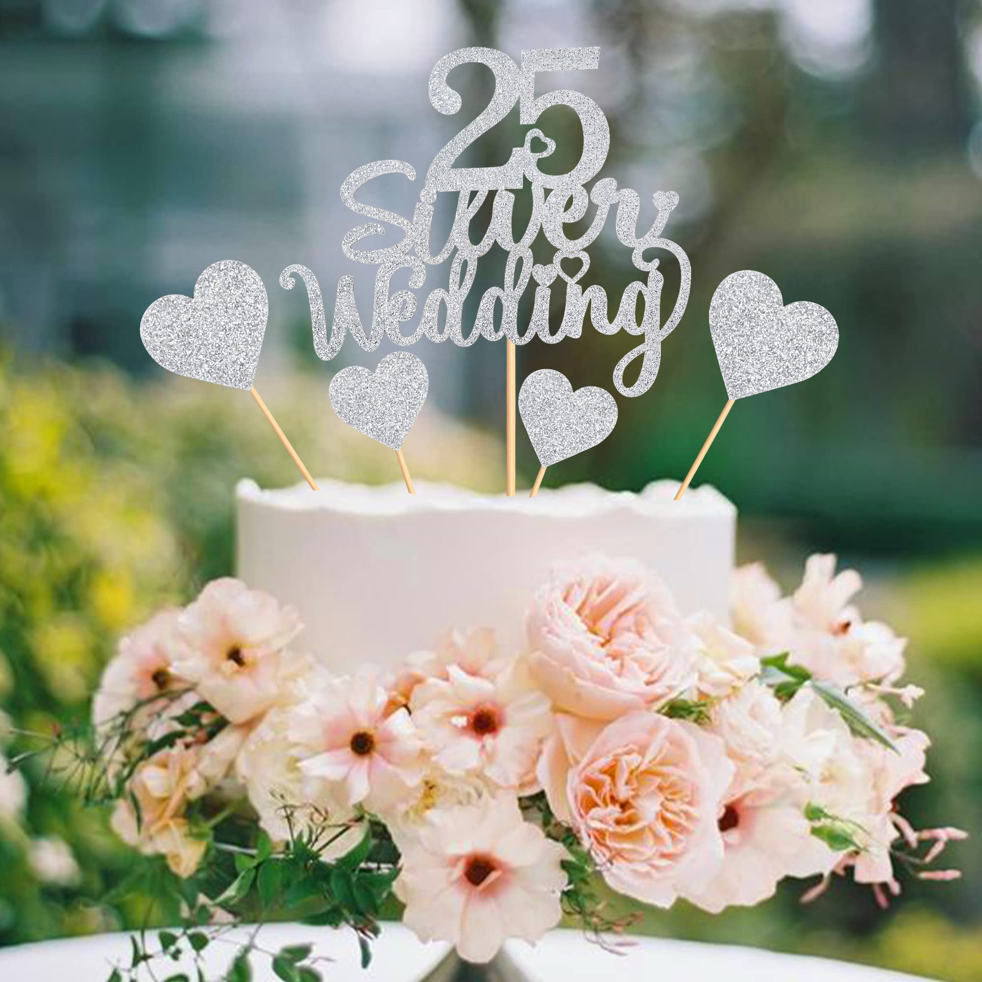 Decorazioni Torta 25° Anniversario - Set 8 Pezzi A Forma Di Cuore Per Nozze D'Argento - Foto 10