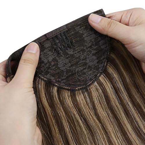 Miniatura 7 de VeSunny - Extensiones de cabello humano remy lacio de 14 a 24 pulgadas, con clip para cola de caballo, juego de extensiones de cabello humano de