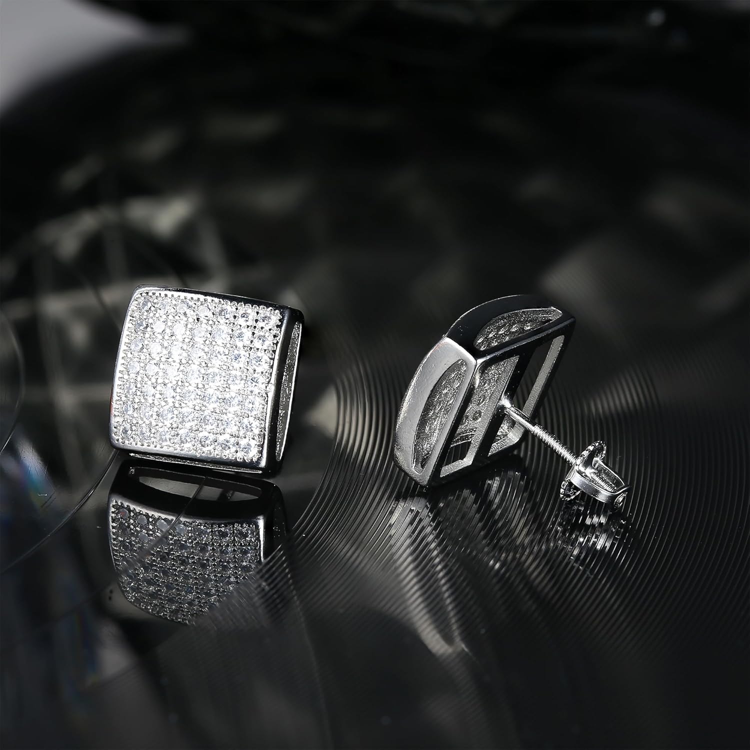 925 Sterling Silver Earrings For Men Women- Hypoallergenic Cubic Zirconia Stud Earrings for Sensitive Ears, 18K Gold Plated Large Square Diamond Studs - Image 5