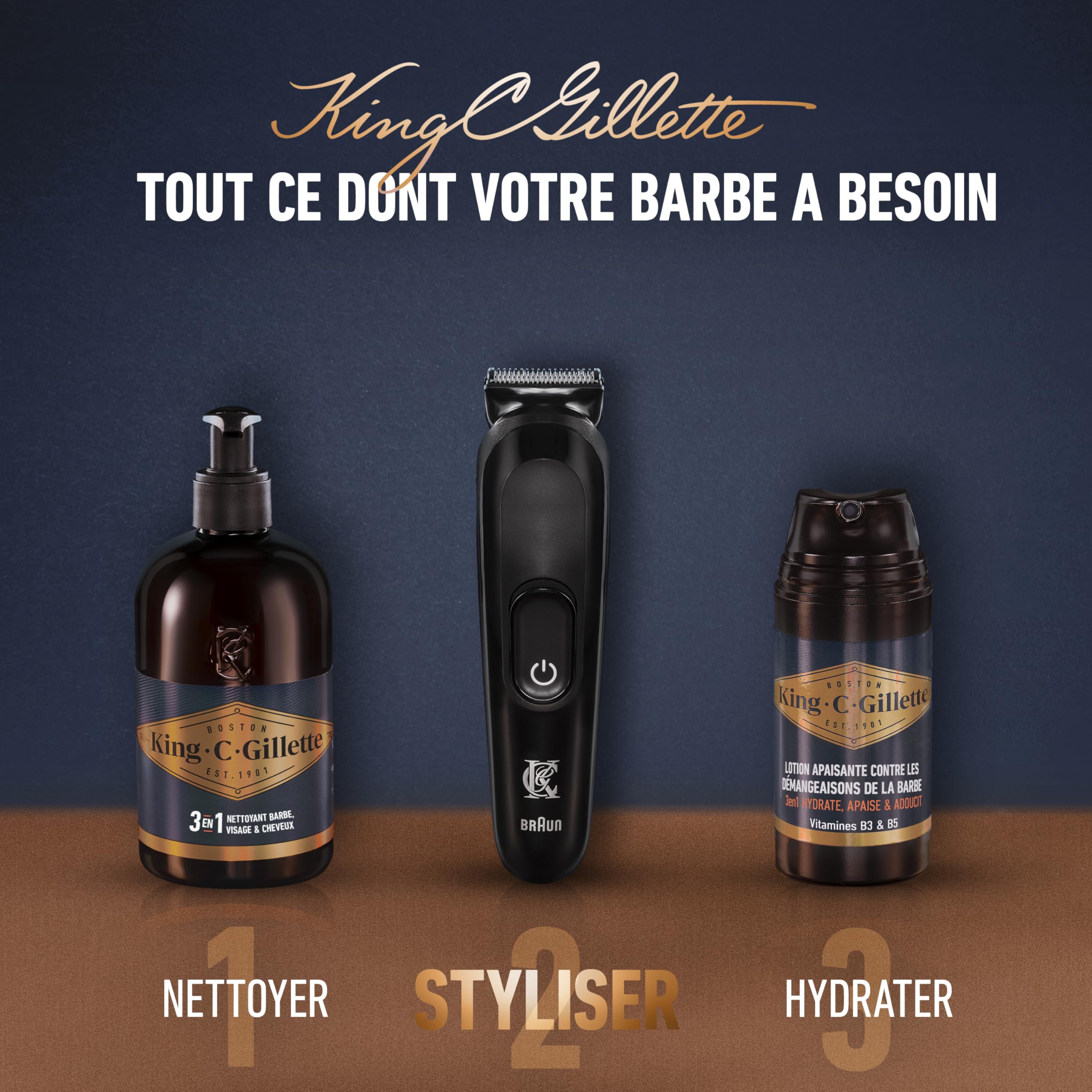 King C. Gillette Tondeuse Barbe Homme, 5 Sabots Interchangeables, Noire | sans Fil, Rechargeable, Coffret avec Peignes Lavables, Lames Inusables, 50 min d’Autonomie