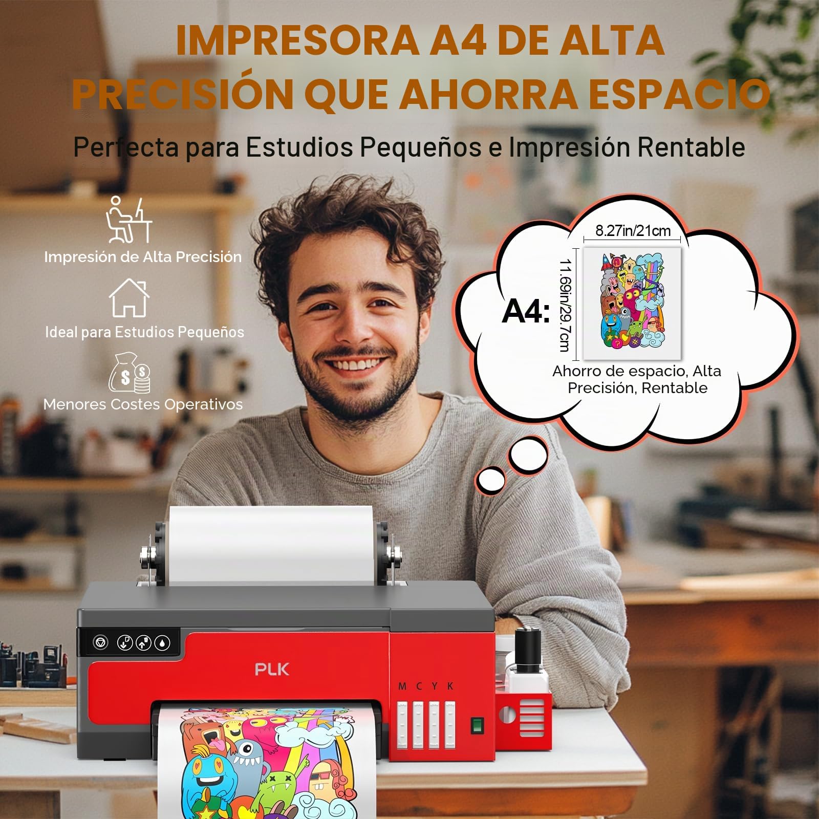 PLK Impresora DTF A4 XP600 con cabezal de impresión, cortador de película y agitación de tinta blanca