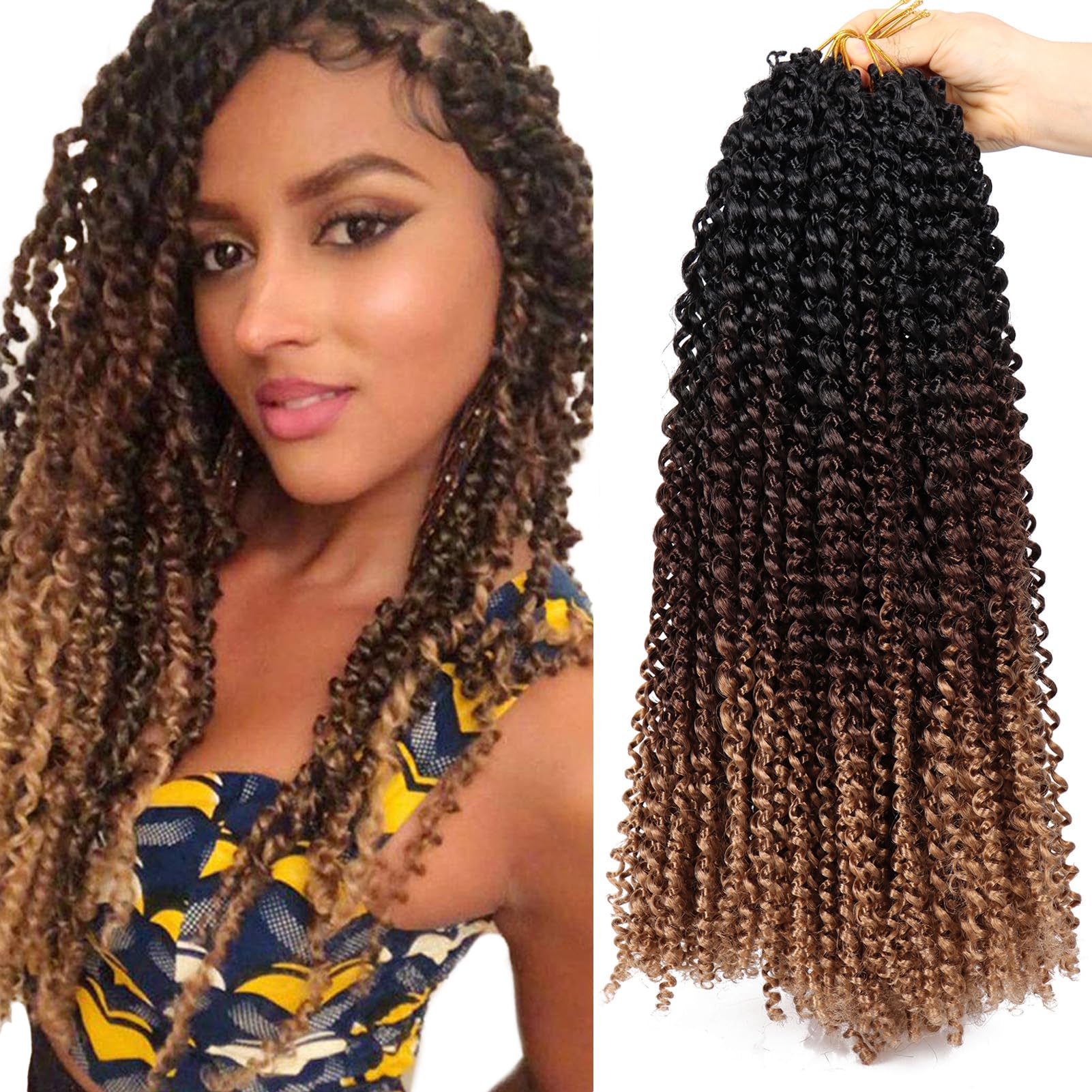 Dorsanee Ombre Passion Twist Hair 18 Inch 6 Packs Water Wave Crochet Hair Long Bohemian Curly Braiding Hair for Butterfly Locs, Faux Locs, Boho Style