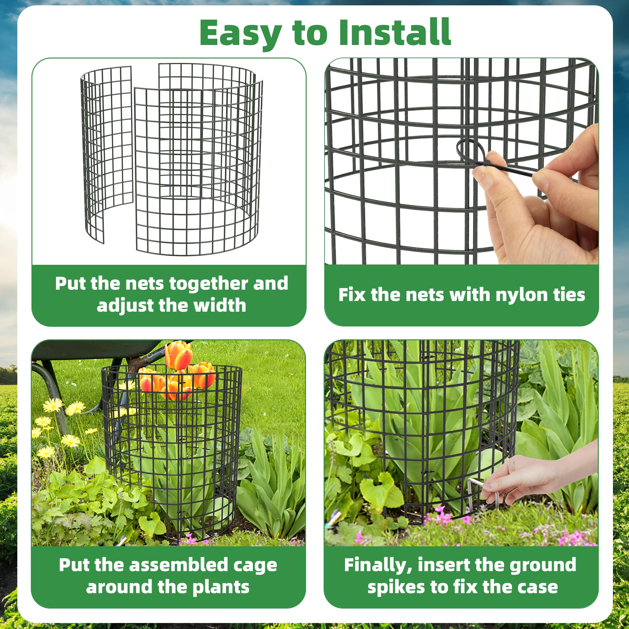 UNIFAMILY 12 protectores de plantas de animales, 4 paquetes de jaula de alambre de metal, jaula protectora de jardín de ciervos, protector de jardín para flores, verduras de conejos, pollos, alambre