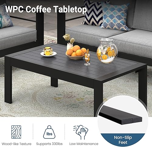 Miniatura 5 de Wisteria Lane Mesa de centro de aluminio para exteriores, mesa de centro de metal para todo tipo de clima, mesa de centro rectangular moderna