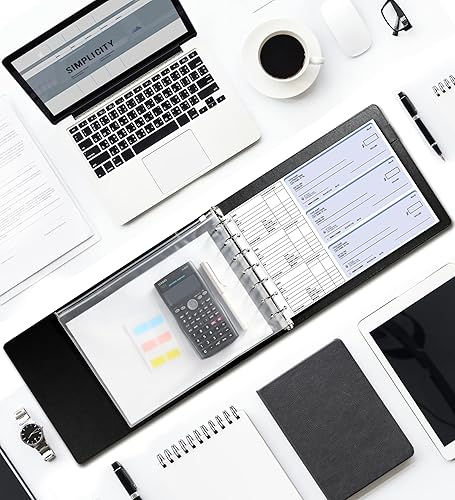 Miniatura 6 de SUNEE Funda para chequera de 7 anillos con bolsa de cremallera, capacidad de 600 cheques para hoja de 9 x 13 pulgadas, carpeta de cheques negra de