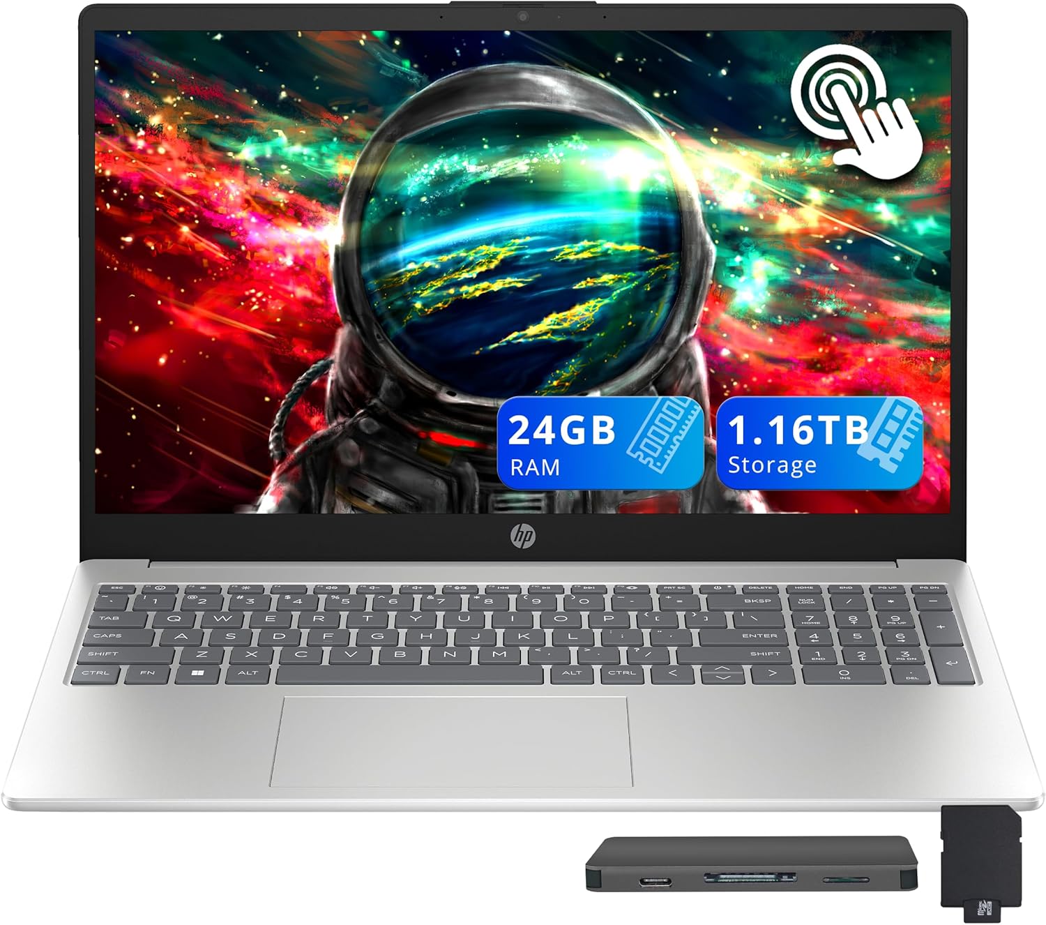 HP 15.6" FHD Touchscreen Laptop, Intel Core Ultra 5 125H, 24GB RAM, 1.16TB Storage (1TB SSD + 160GB Docking Station Set), Intel Arc Graphics, Full-Size Keyboard, Wi-Fi 6, 720p Camera, Win 11, Silver