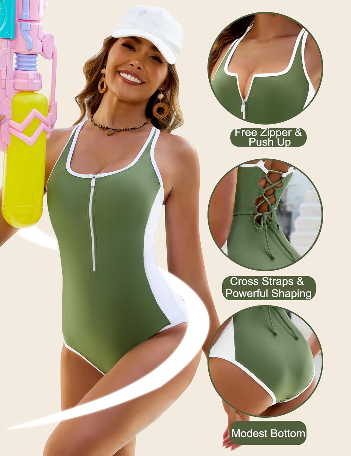 BMJL Women's Slimming One Piece Swimsuit Tummy Control Shapewear Bathing Suit Crisscross Back Color Block Swim Suit - Image 3