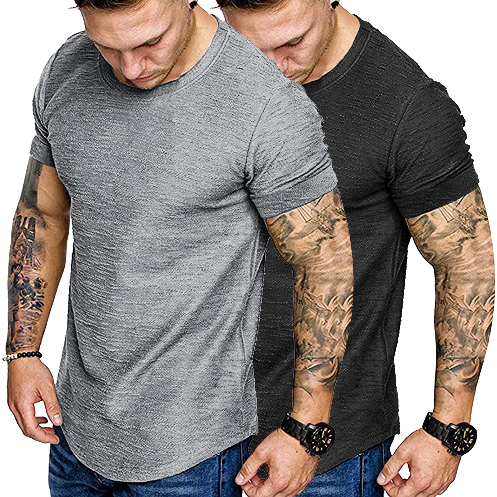COOFANDY Men Muscle Workout T Shirt Gym Bodybuilding Active Short Sleeve Tee Top Black