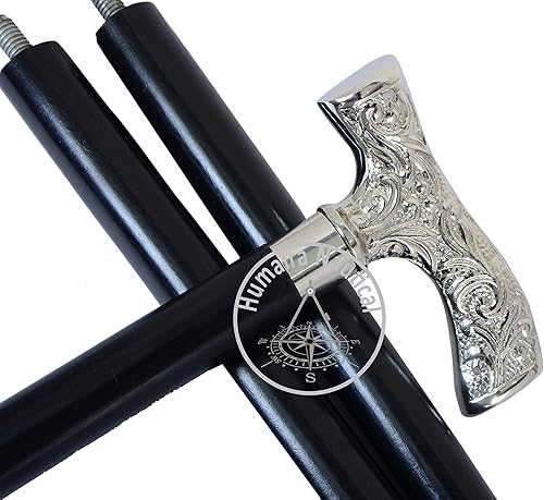 Miniatura 4 de Humaira Nautical Bastón de latón antiguo, bastón de lujo con mango plateado de latón para hombres y mujeres, regalo