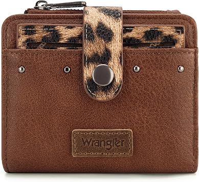 Montana West X Wrangler Small Womens Wallet Leopard Print Womens Wallets, Card Cases & Money Organizers Small Bifold Card Wallet with Removable ID Window