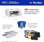 Brother INKvestment MFC-J4355DW All-in-One Color Printer, Copier, Scanner, Wireless with 1.8 "Color Screen and Boot Cartridges | INKvestment Tank, Print, Copy, Scan and Fax, 1.8" Color Screen, 150 Sheet Tray, 20 Sheet ADF, Auto Duplex