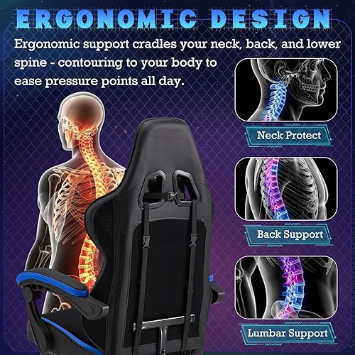 Miniatura 6 de ECOTOUGE Silla ergonómica para videojuegos, silla de videojuegos con cojín trasero extraíble, silla de oficina para computadora con almohada lumbar