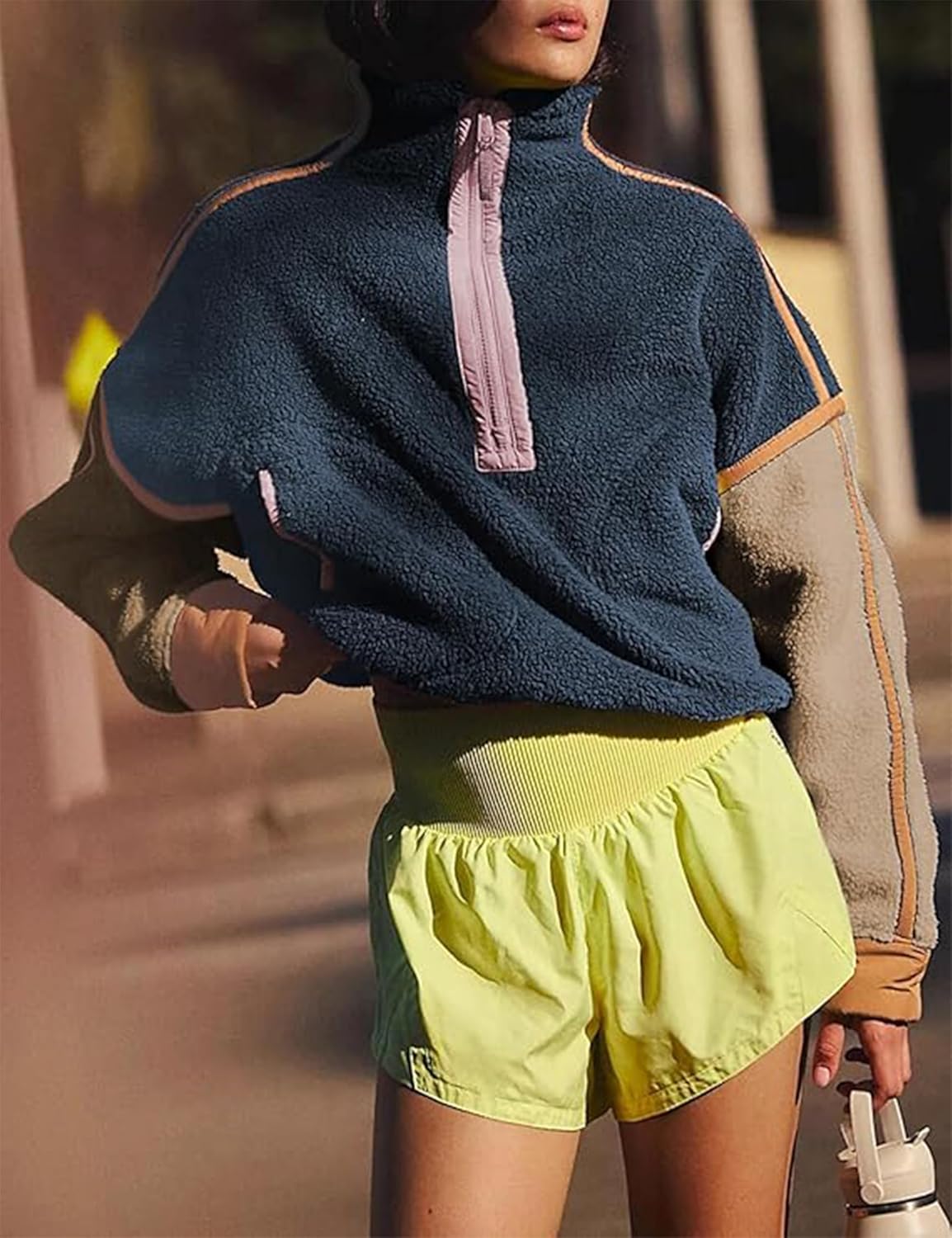 Women's Sherpa Fleece Pullover Half Zip Oversized Sweatshirt with Pockets Soft Warm Fuzzy Jacket for Fall Winter(Navy-S) - Image 2