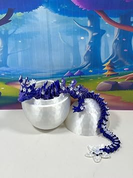 Generic 3D Printed Dragon, 12 Articulated Blue Purple and White Cherry Blossom Dragon, Fidget ADHD Autism Toy Executive Desk Toy D033-DR