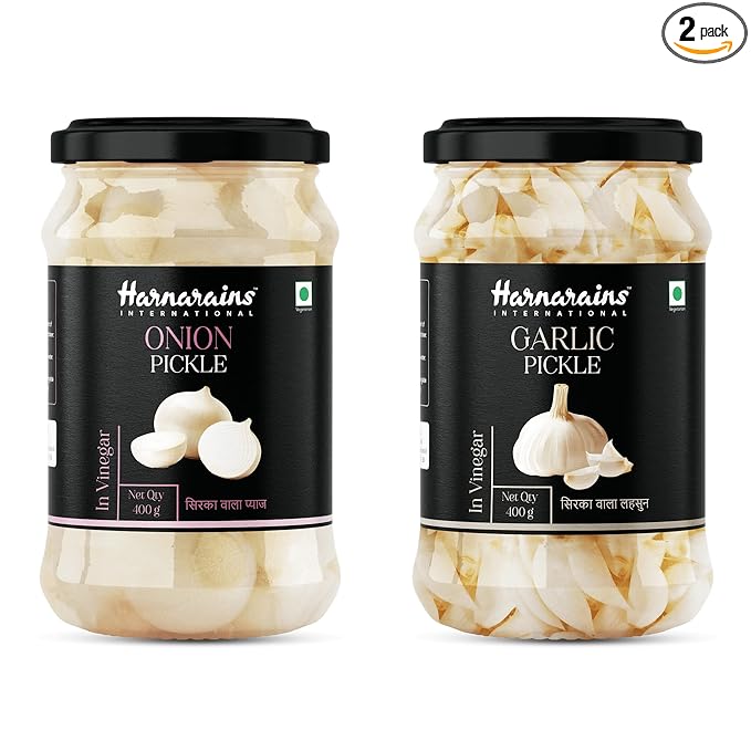Harnarains Onion Pickle & Garlic Pickle in Vinegar 400gm (Pack of 2)