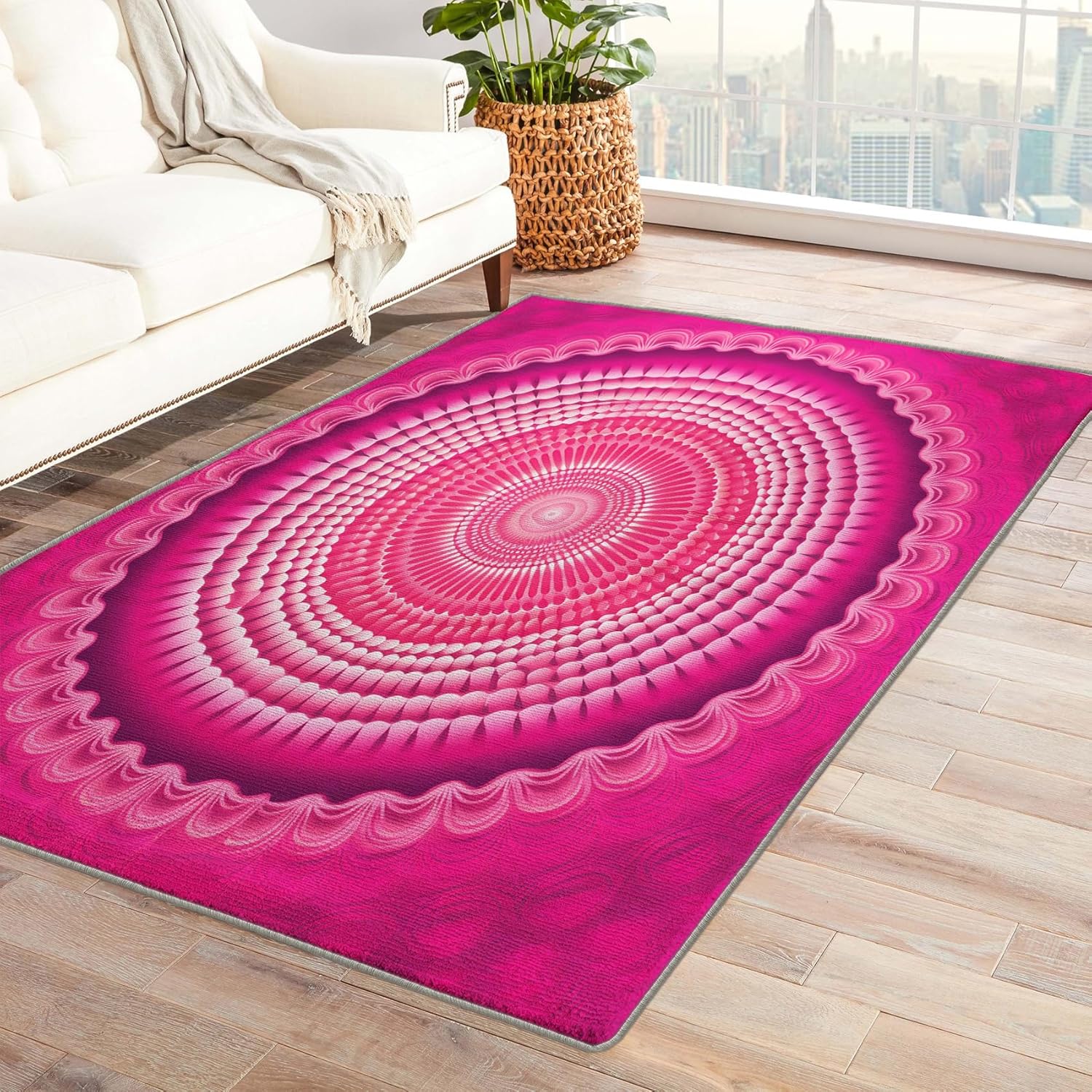 Hot Pink Rugs for Entryway Bedroom Living Room, Geometric