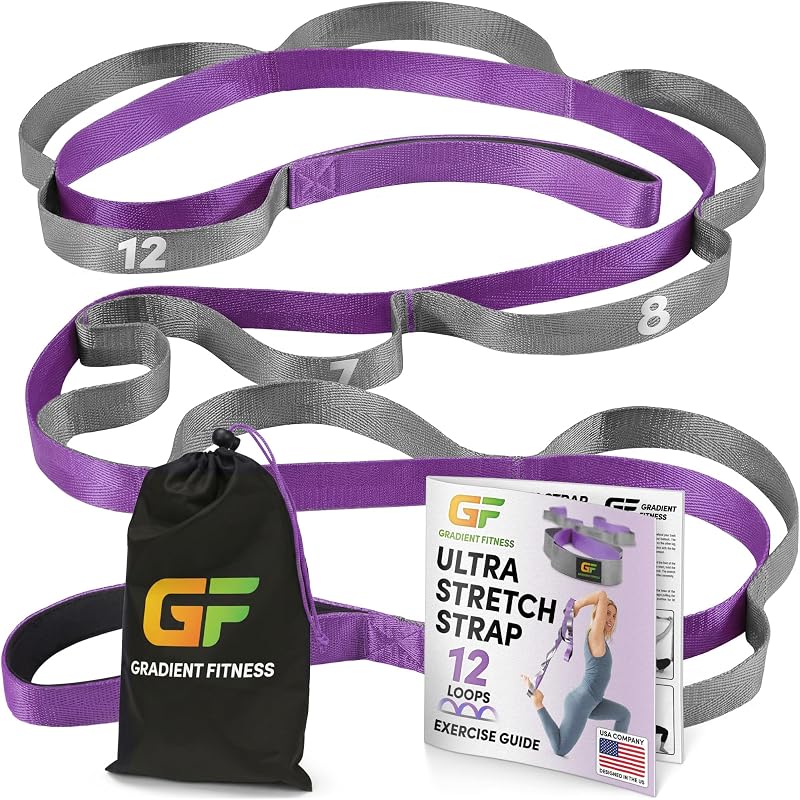 Stretching Strap for Physical Therapy, 12 Multi-Loop Stretch Strap 1" W x 8' L, Neoprene Handles, Physical Therapy Equipment, Yoga Straps for Stretching, Leg Stretcher.
