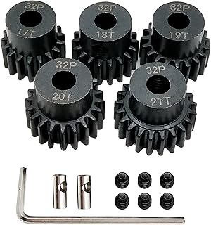 VICRAZZE 32p 5mm Pinion Gear Set 17T 18T 19T 20T 21T with 1/8 inch(3.175mm) Coupler and hex Key for 0.8 Metric Pitch RC Buggy Car Monster Truck