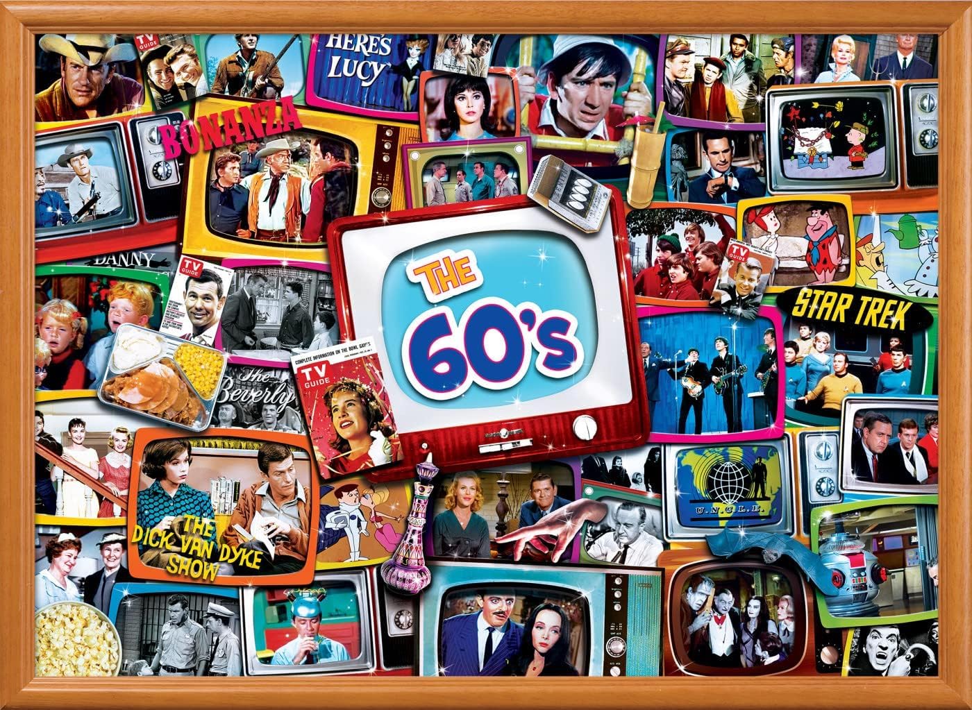 MasterPieces - 1000 Piece Jigsaw Puzzle, Nostalgic 60’s TV Shows Collage, Retro Entertainment Fun for Adults, Family, Kids, Non-Glare Finish, 19.25" x 26.75"