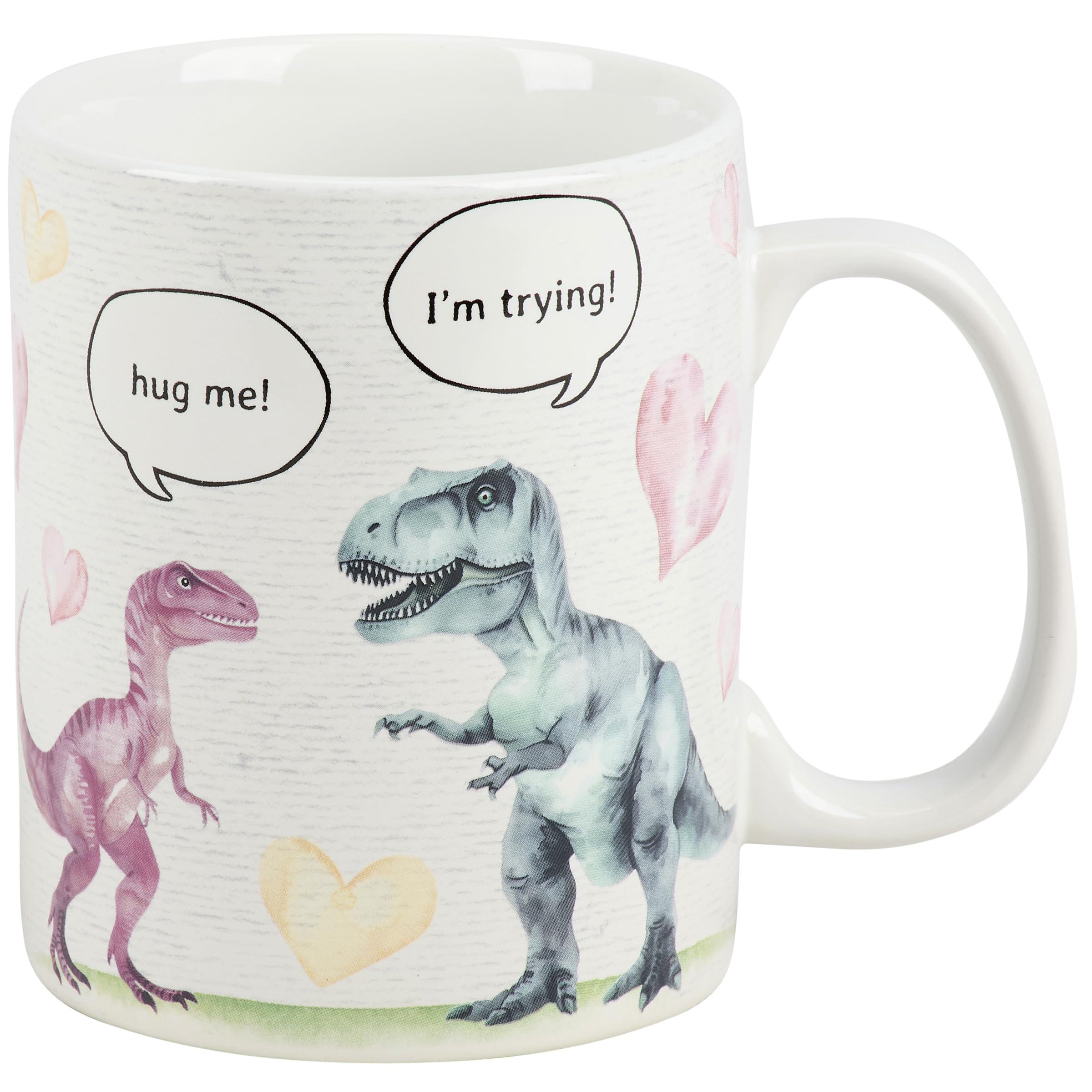 Primitives by Kathy Stoneware Coffee Mug,18oz, Hug Me, Double-Sided Pastel Dinosaur Love Cup | Fun Valentine's Day Kitchen Drinkware & Cute Romantic Gift