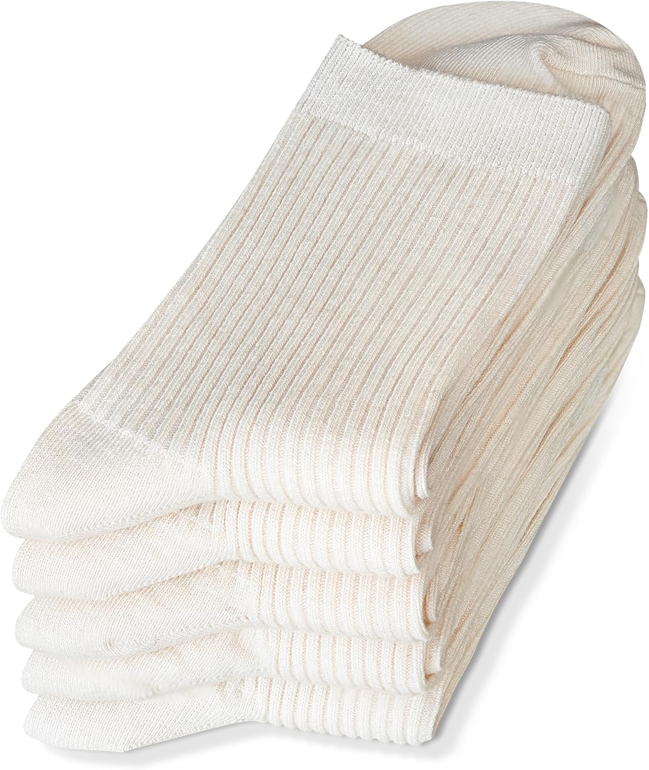 Undyed Cotton White Thin Crew Socks for Women Men Lightweight Ribbed Casual Socks