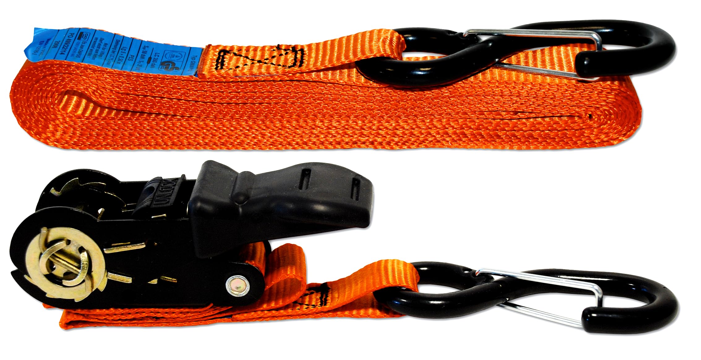 Lot De 2 Sangles D'Arrimage Polyester Avec Came à Griffes - 200 Kg - 25 Mm X 2,5 M - Orange