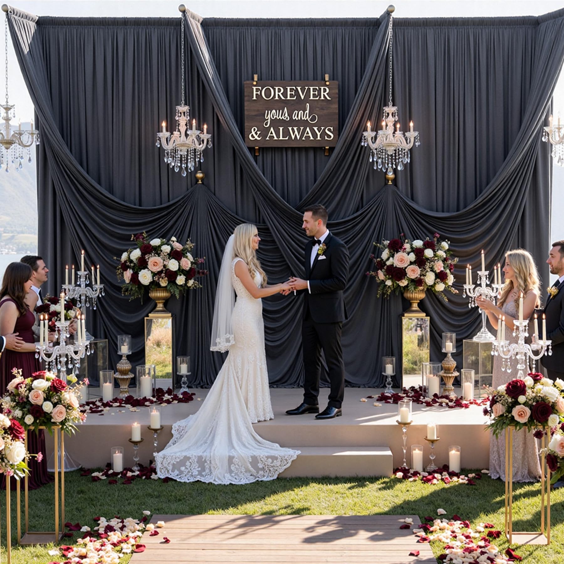 20ft x 10ft Wrinkle Free Black Backdrop Curtains for Parties, 4 Panels 5x10ft Silky Polyester Black Photo Backdrop Drapes for Wedding Graduation Birthday Party Photography Background — view 7