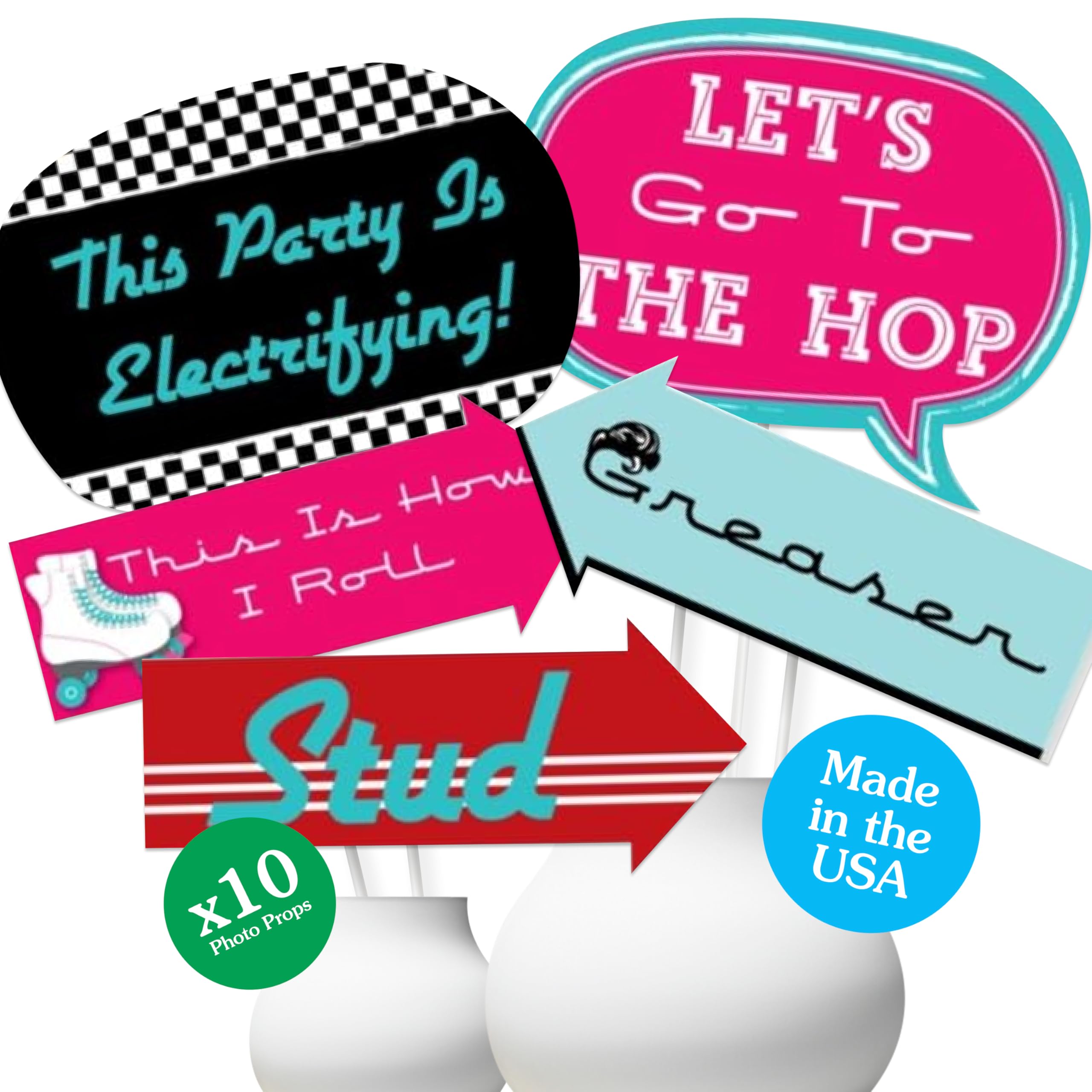 Big Dot of Happiness Funny 50's Sock Hop - 1950's Rock N Roll Party Photo Booth Props Kit - 10 Piece