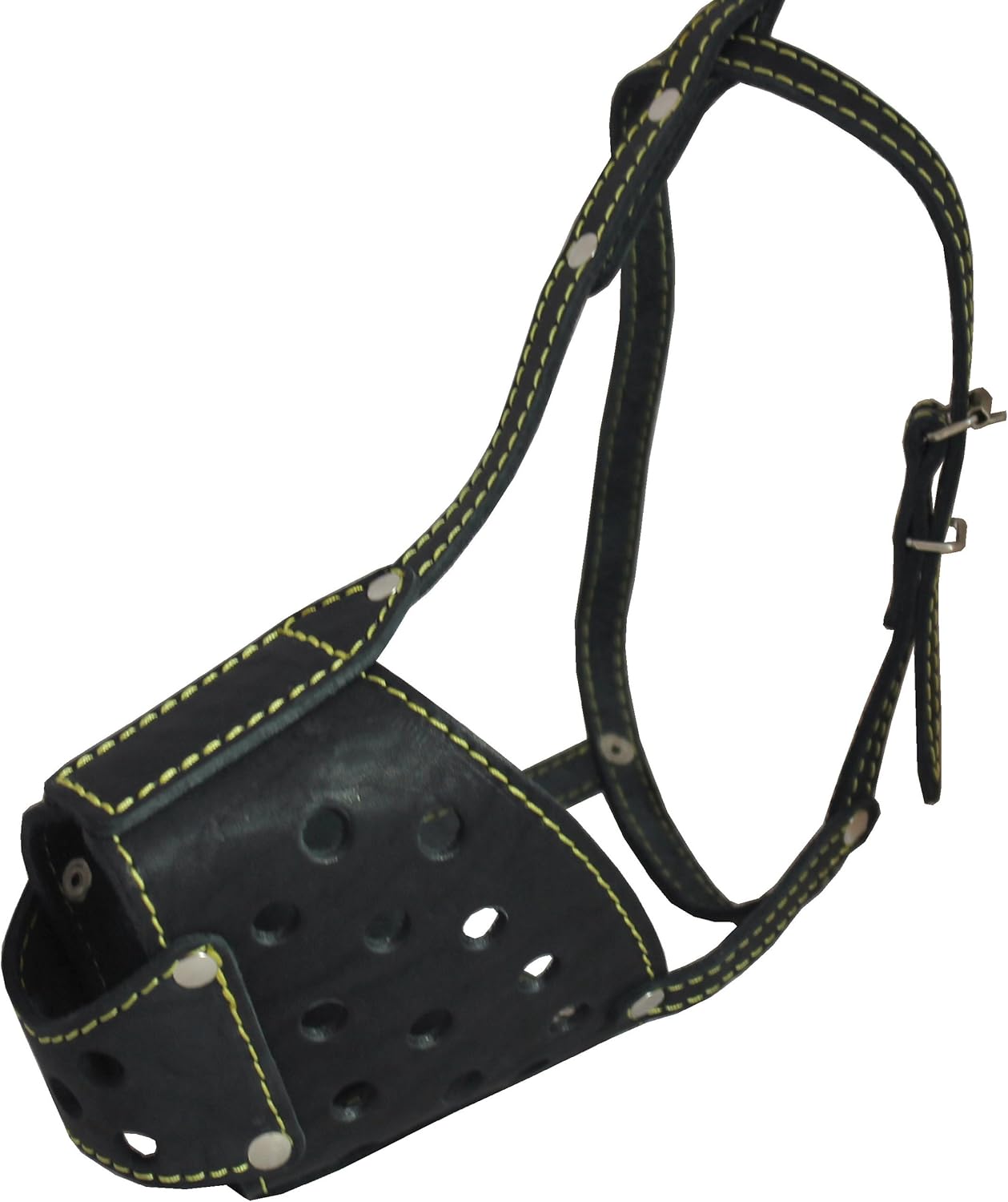 Real Leather Cage Basket Secure Dog Muzzle - Pit Bull, (Circumference 12.5", Snout Length 3.5")