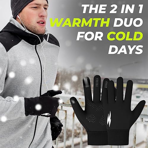 Miniatura 6 de WESTWOOD FOX Guantes térmicos de invierno resistentes al viento, guantes de correr para pantalla táctil, guantes de ciclismo de silicona