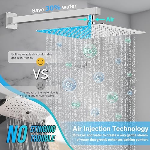 Miniatura 3 de Juego de grifo de ducha cuadrado para baño, cabezal de ducha de lluvia y mango, accesorios de ducha montados en la pared con válvula de ducha y kit
