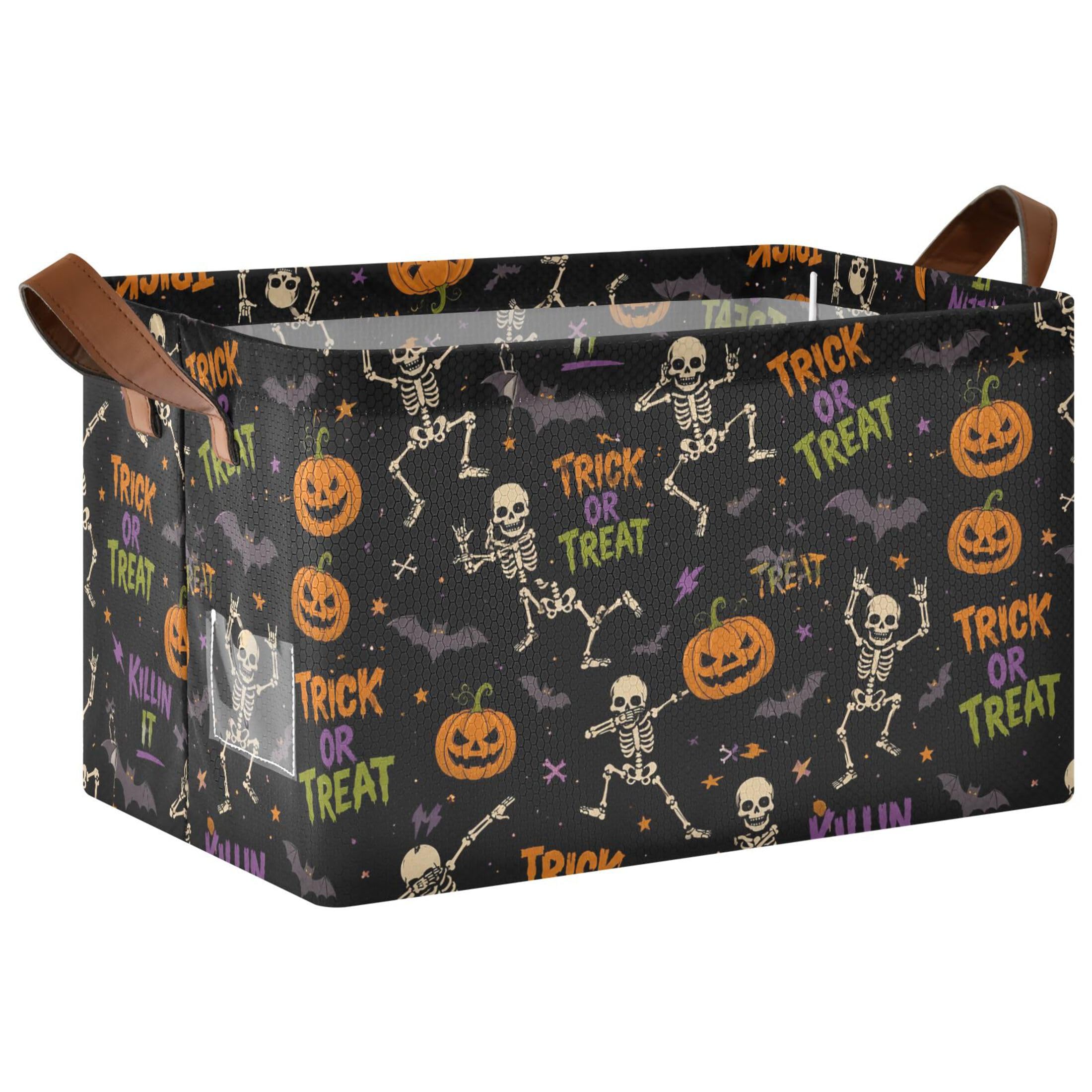 Kutsu Halloween Foldable Storage Basket Collapsible Bin With Handles For Shelves