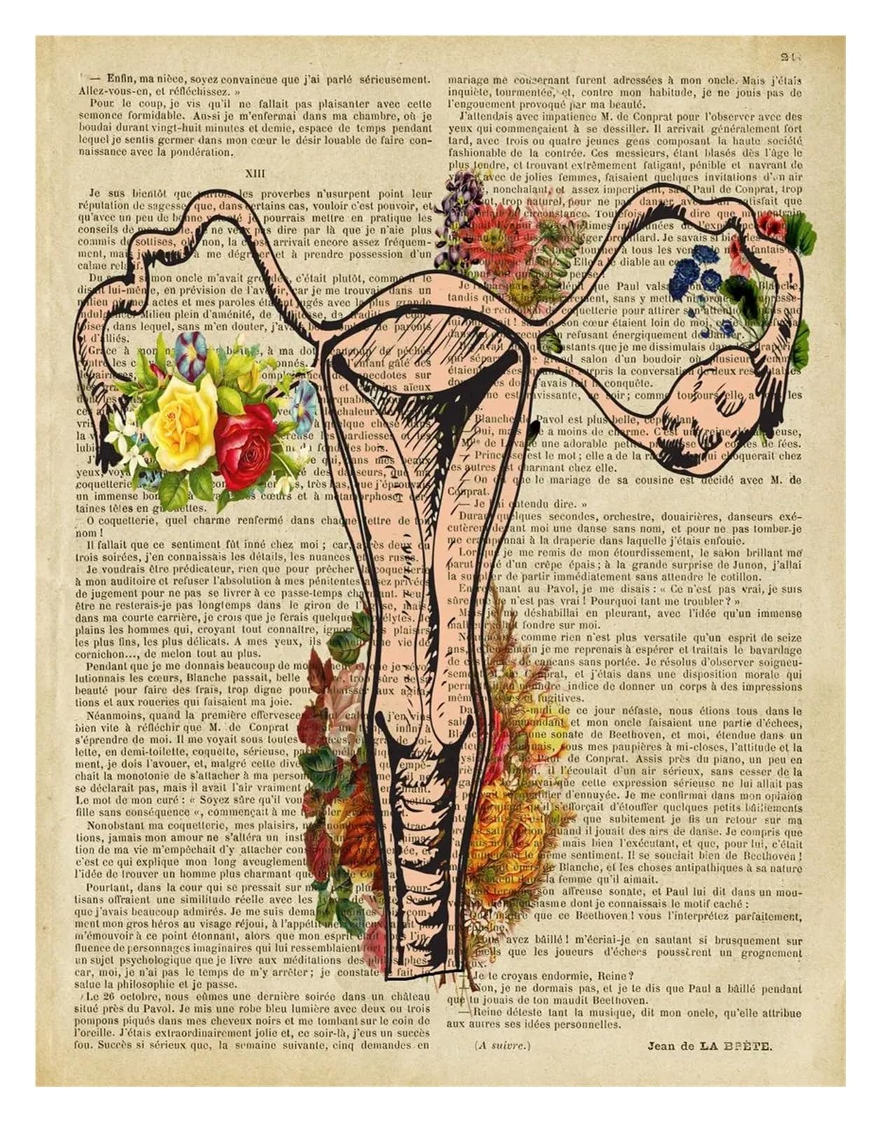 Vintage Anatomia Człowieka Plakat Z Nadrukiem Kwiaty Medyczny Obraz Ścienny Serce Mózg Na Płótnie Do Wystroju Kliniki Szpitalnej | 12,40x60cm Unframed