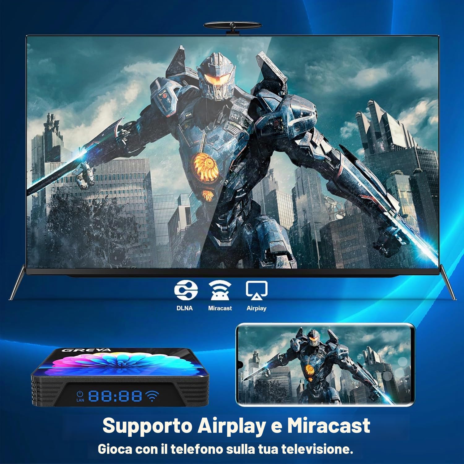 GREVA 8K Android 13.0 TV Box 4GB RAM 32GB ROM RK3528 Chipset Supporto 2.4G/5G Dual-Band WiFi 6 BT5.0 3D HD Smart TV Box Bluetooth USB 3.0 10/100M Ethernet LAN, Android Box 1080P 2K 4K