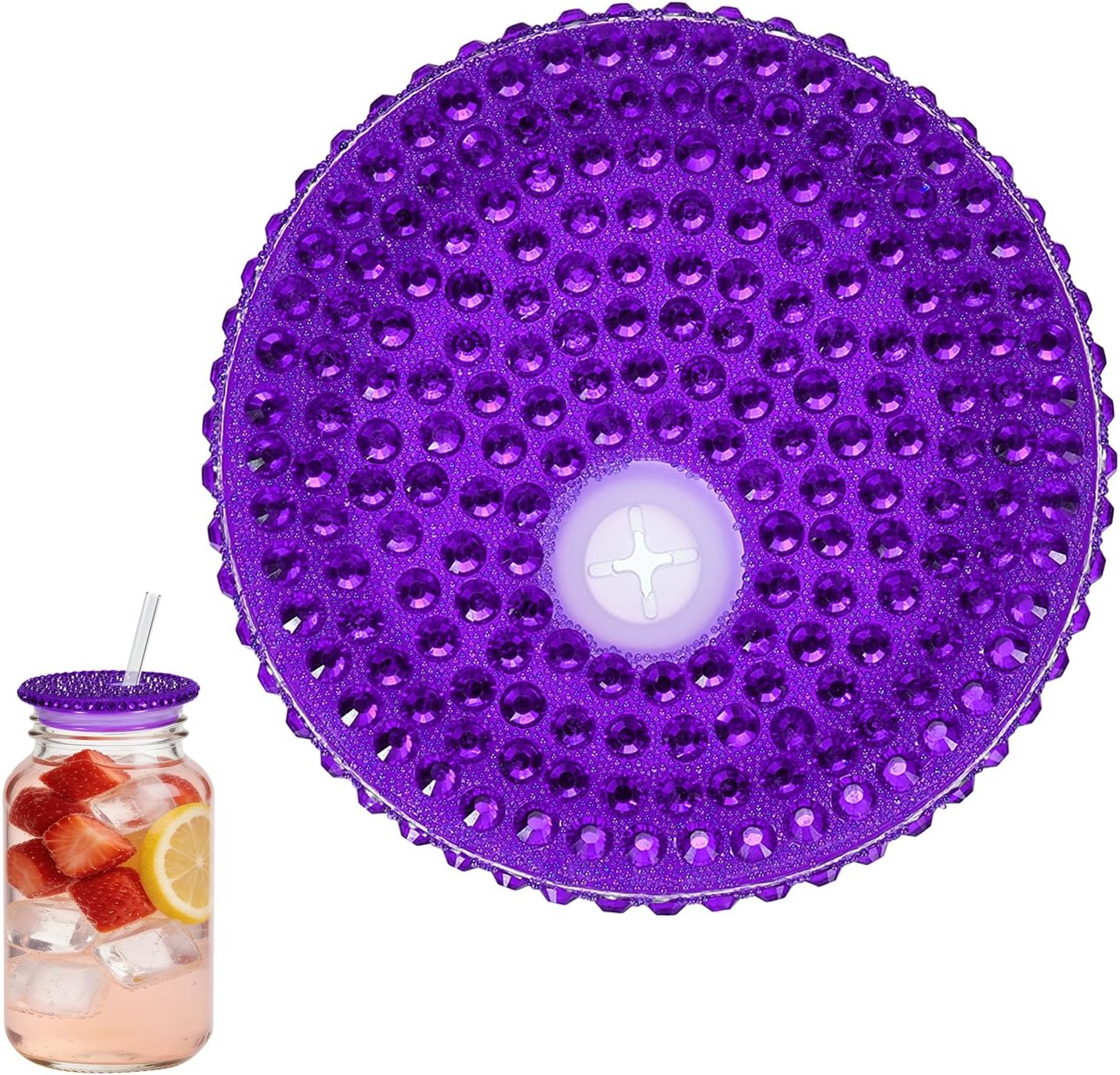 uxcell Acrylic Lids for 16 oz Glass, Reusable Plastic Tumbler Replacement Lids Rhinestone Canning Caps with Hole for Beer Can Drinking Glasses Tumblers, Transparent Purple