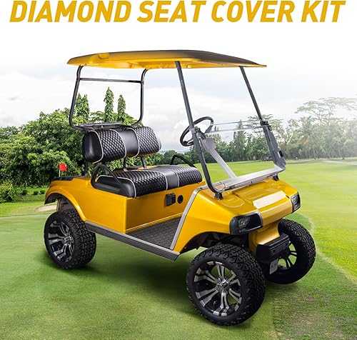 Miniatura 3 de NOKINS Fundas de asiento de carrito de golf para Club Car DS OEM, cojín de asiento delantero ordinario, respaldo de cuero de vinilo con diamantes